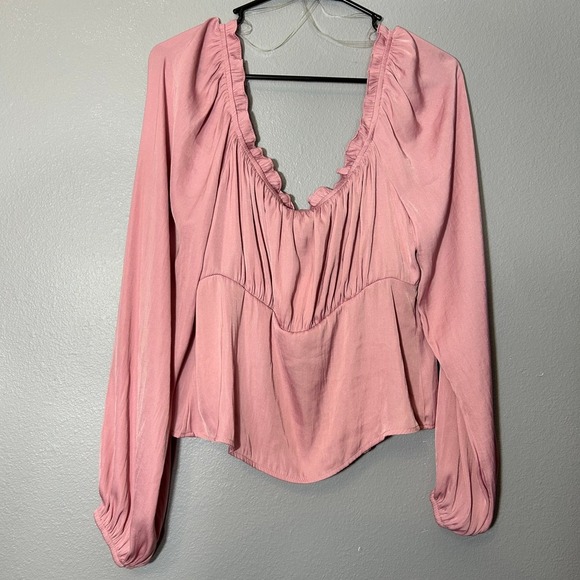 And Now This Ruffle Blouse Long Sleeve Button Front Top Blushing Bloom L - Picture 2 of 5